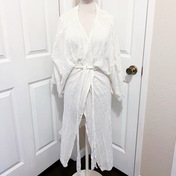 Avy & Co Kimono Cape Womens One Size Ivory White Woven Gauze Cotton Robe - Picture 1 of 8